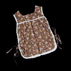Vintage Smock Apron Handmade Floral Butterfly Lace Trim Side Ties Retro Crafting